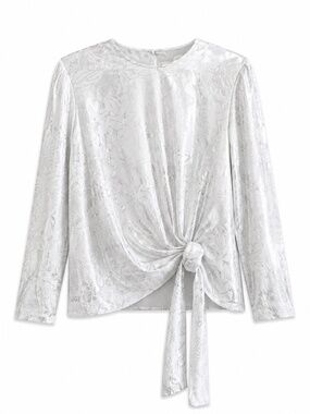 Vintage 80s Career Collection White & Silver Floral Blouse - Size 8 EUC